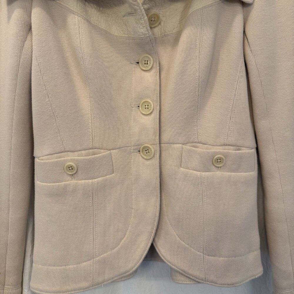 Free People Women’s Size 6 Blush Ivory Textured Collar Button Up Sweater Jacket - Picture 3 of 12